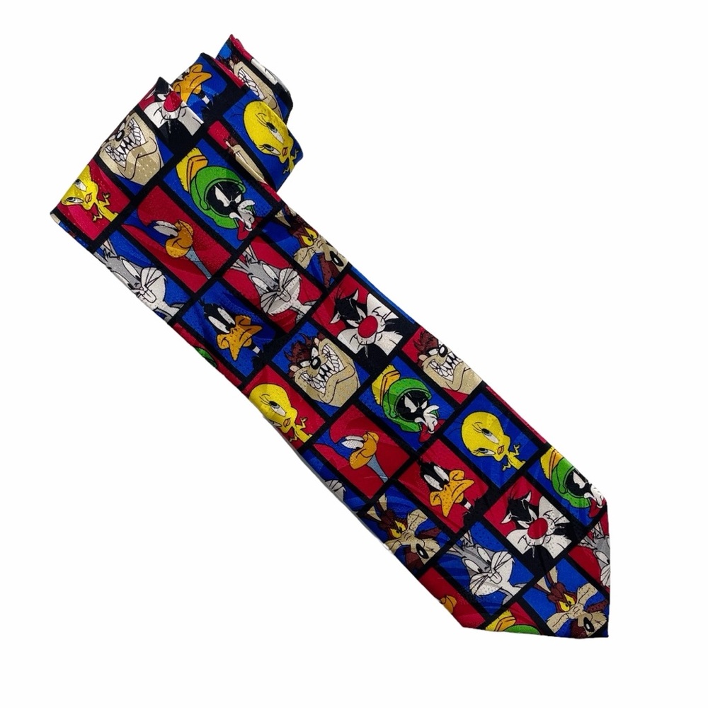 Looney Tunes Silk Necktie Tie Bugs Bunny Roadrunner Tasmanian Devil Vintage Wide